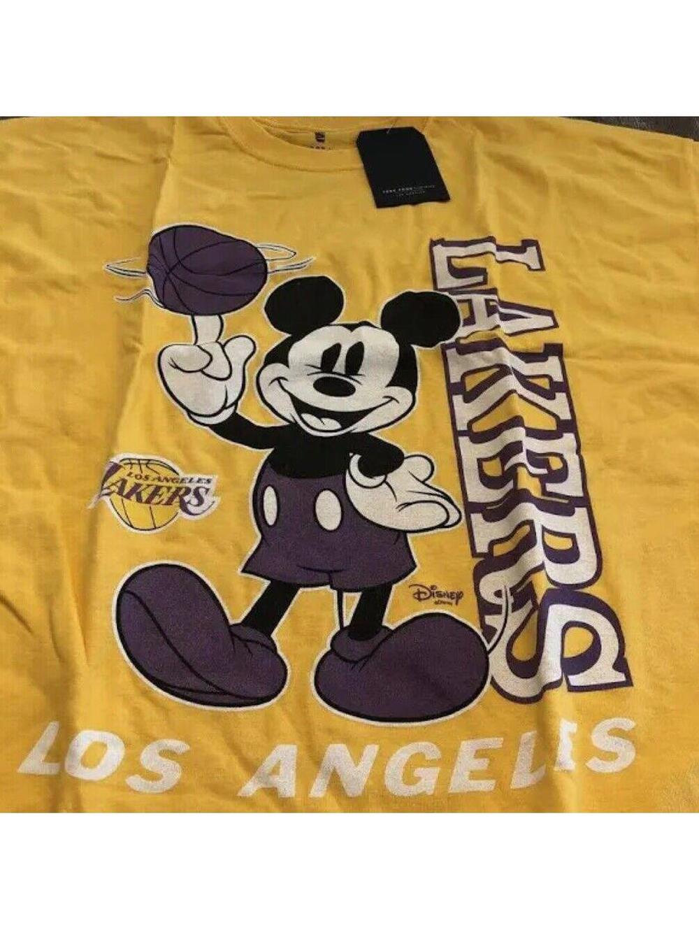 Los Angeles Lakers NBA Mickey Mouse Disney Gold Short Sleeve Shirt Men's XL NWT